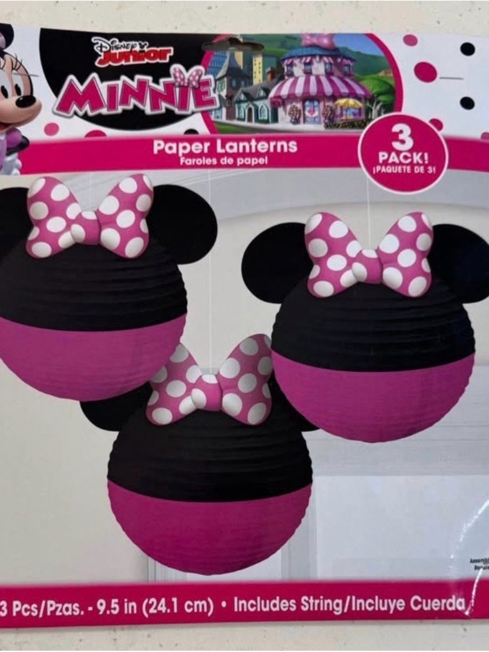 Disney Minnie Mouse Pink and Black Hanging Paper Lanterns - 3 Pack